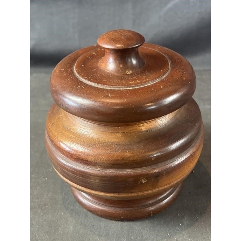 Vintage Hand Turned Wooden Jar with Lid Rustic Decorative Storage Vessel